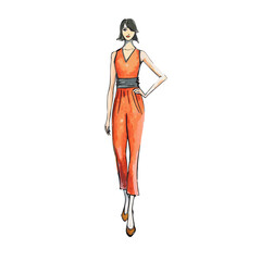 woman in orange dress catwalk fashion show veto illustrator
