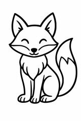 Cute cartoon fox sitting happily with a white background and copy space
