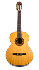 Obraz premium Acoustic guitar with classical design and polished wood finish, perfect for music enthusiasts and performance.