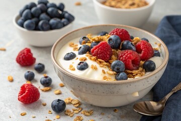 Healthy yogurt bowl with fresh berries and granola
