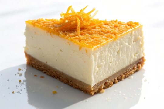 Delicious slice of creamy cheesecake with orange zest topping