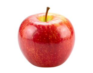 Side View of Fresh Red Fuji Apple with Stem, isolated on white backdrop