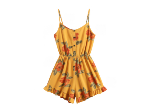 Yellow Floral Romper on transparent background
