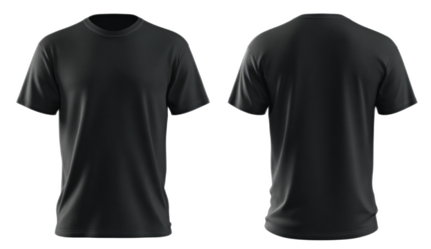 Front and back black shirt mockup, cut out