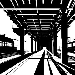 Vector silhouette of elevated train platform with structural beams visible