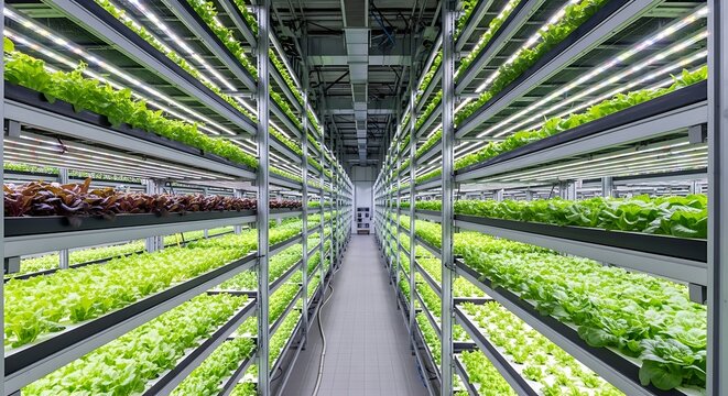 Innovative vertical farming facility showcasing sustainable agriculture practices for future food - Powered by Adobe