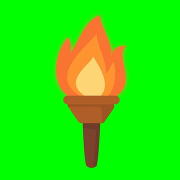 Looping Torch Flame Animation with Green Screen Background. Flat style animated torch flame sequence. 