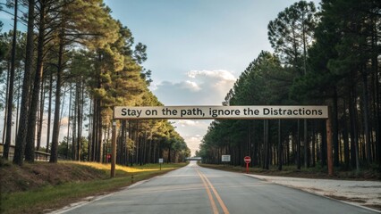 Stay on the Path, Ignore the Distractions Inspirational Road Sign