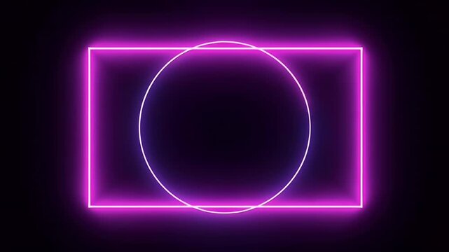 Dual tone cyan magenta neon rectangle pulses around subtle circles producing endless K end screen frame that streamers YouTubers can drop over outros calls to action next video