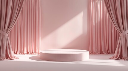 Elegant pink stage with soft curtains and dramatic light