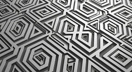 Abstract geometric pattern with interlocking hexagonal shapes and spiral elements