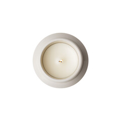 Top view of burning candle isolated on transparent background, white, aromatherapy
