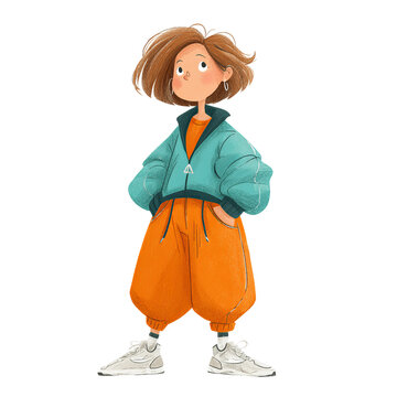 2D Cartoon Character of a Short and Stumpy Woman in Sporty Outfit

