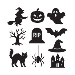 Spooky Halloween Silhouette Icons Set