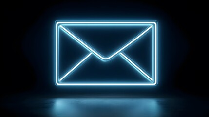 Blue neon envelope on dark background