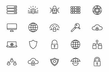 A technical line art pack focusing on protecting digital infrastructure and network systems. Useful for IT presentations, SOC dashboards, and enterprise security tools
