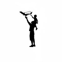 Father lifting child to touch airplane window