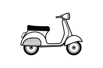 Classic vintage scooter silhouette with a retro design perfect for transportation and travel themes presented in a simple black and white line art style silhouette