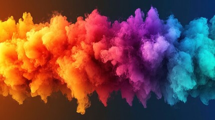 Naklejka premium Vibrant colorful powder explosion. A dramatic display of multicolored powder clouds against a dark background. Soft, flowing forms and a wide array of hues create an impressive visual impact