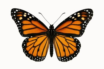 Fototapeta premium Close-up of a Monarch Butterfly's Orange and Black Wings, Isolated on White Background