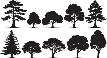 set of trees silhouettes balck and white vector design