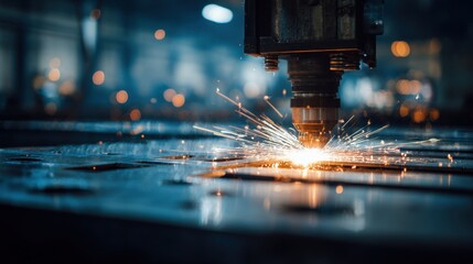 Stunning photo of industrial weld testing process using ultrasonic technology. Sparks fly during metal welding. Automated engineering metalwork. Modern welding process.