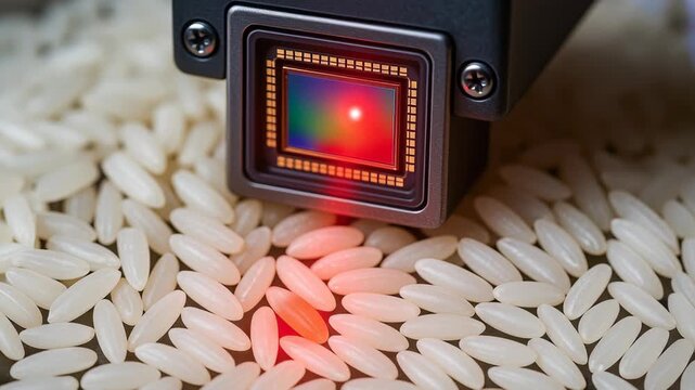 Rice grain sensor technology in mill production process for quality control ensuring precise inspection and efficient sorting of rice kernels