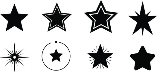 Obraz premium Various black star graphics isolated on white background