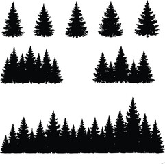 Varied Pine Tree Silhouette Set for Nature and Forest Themes.