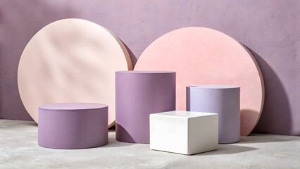 Pastel Cylinders and Circles on Textured Background