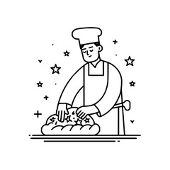 Obraz premium Illustration of baker kneading dough with star toppings for bakery shop or baking class promotion