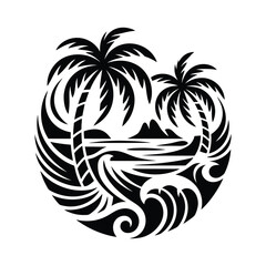 Summer Vacation and Travel Logo with a Tropical Paradise View
