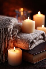 Cozy Evening with Candles and Book