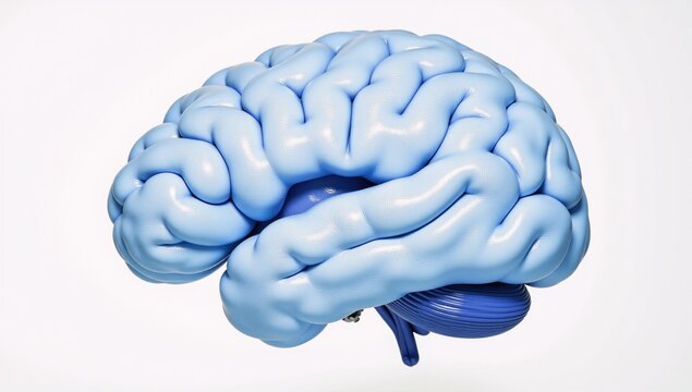 Brain blue-toned and isolated on a white background