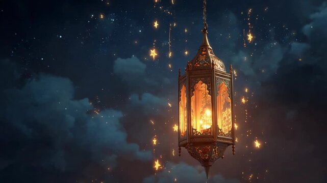arabic lantern in the beautiful night fantasy animation. Looping animation videos