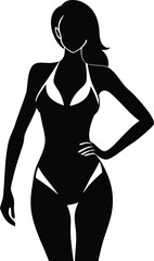 attractive woman in swimsuit posing silhouette vector.