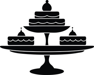 elegant tiered cake stand and dessert display silhouette vector icon