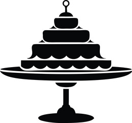 cake stands showcasing delicious layered cake silhouette vector icon