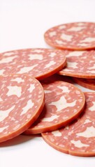 Ok Round salami and gouda cheese slices isolated on a white background
