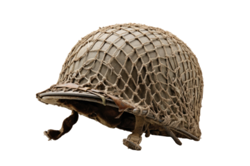 Aged military helmet with netting