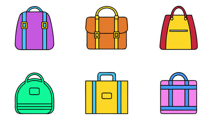 Collection of colorful flat design bags and luggage icons