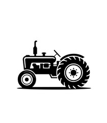 A black and white line art illustration of a vintage tractor with a circular design. The tractor's body is depicted with clean lines, showcasing its round shape and subtle details of the wheels and en