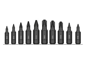 Aligned driver bits depict industrial precision  tool variety