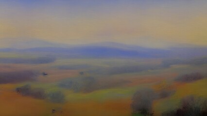 Fototapeta premium A stunning landscape view of misty morning fog blanketing green mountains and hills under a cloudy sky