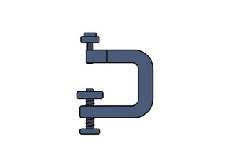 A blue Cclamp with screw mechanisms sits against a stark white void