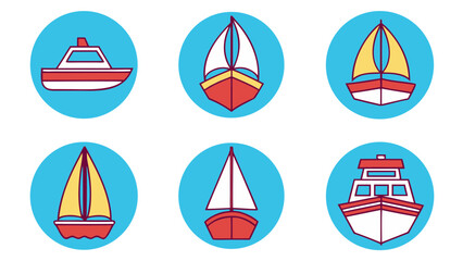 Collection of stylized boats and sailboats in circular frames