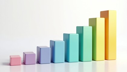 Colorful pastel bar graph illustrating growth trends. Smooth gradient on white background shows rising performance data. Modern clean design for business analysis, infographics, marketing economic