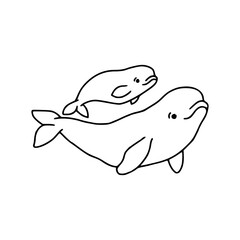 Fototapeta premium cute hand-drawn baby and mom beluga whales
