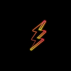 Neon frame. Set of neon lightning bolts of different colors. Laser glowing lines on a dark background. Neon sign.