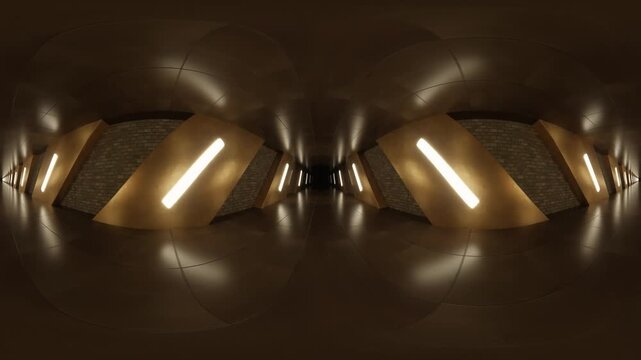 Modern Dimly Lit Corridor with Angular Design 360 vr looping animation